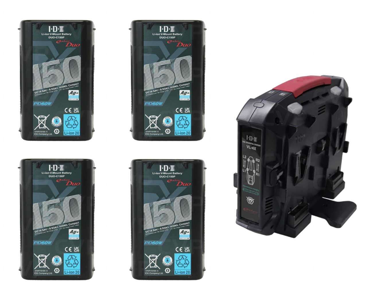 IDX V-mount DUO-C150P Batteries and VL-4X Charger Kit